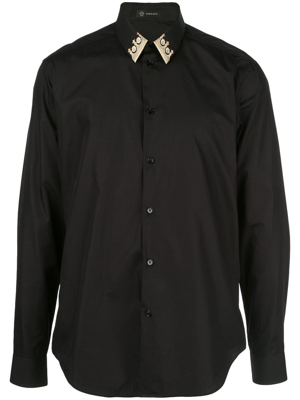 Versace Cotton Embroidered Collar Shirt in Black for Men - Lyst