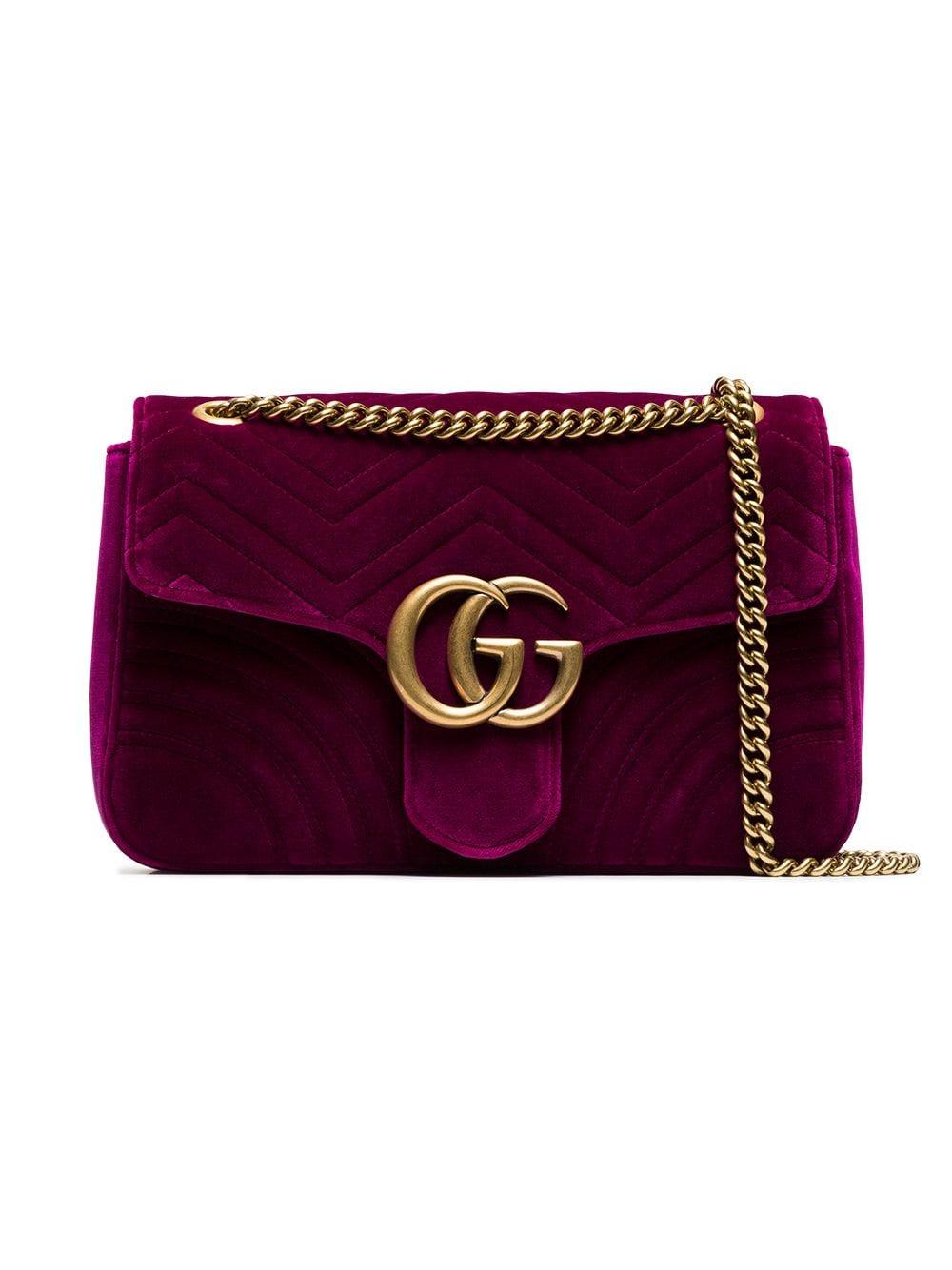 Gucci Fuchsia Marmont Medium Velvet Quilted Bag in het Roze - Lyst