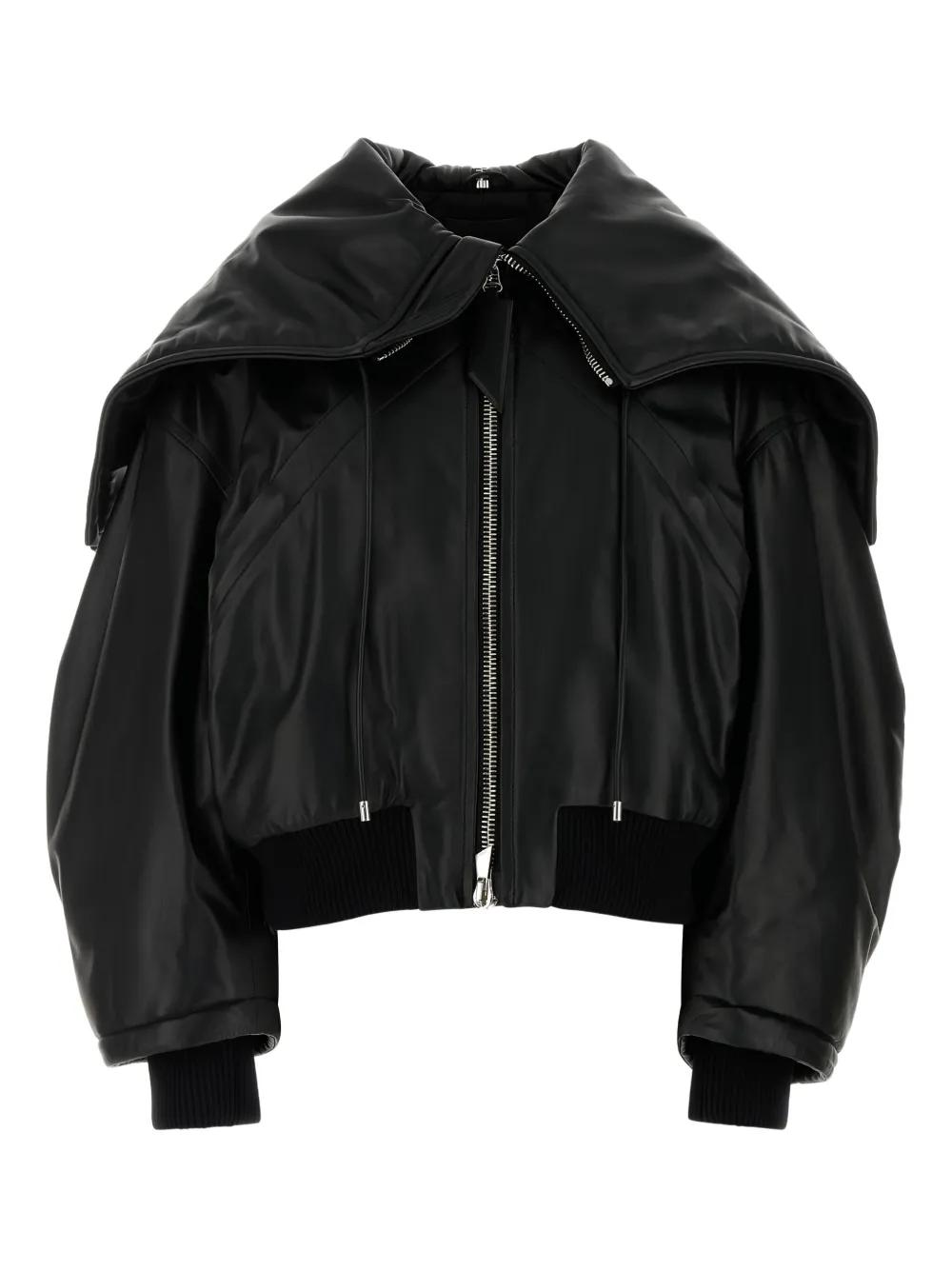 The Attico Oversized-Collar Leather Jacket in Black | Lyst