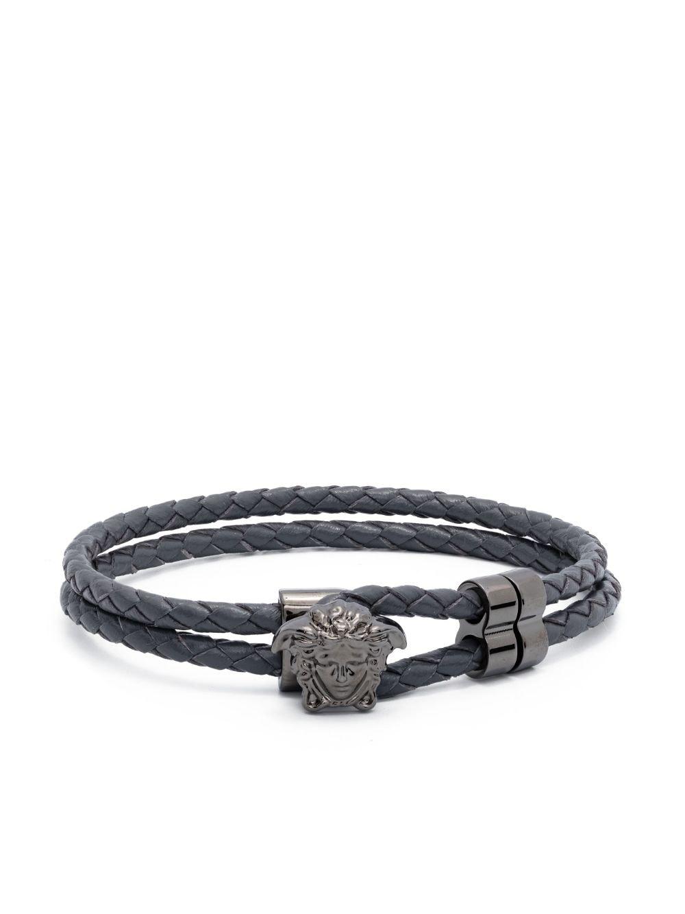 Versace Greca braided leather bracelet - Black
