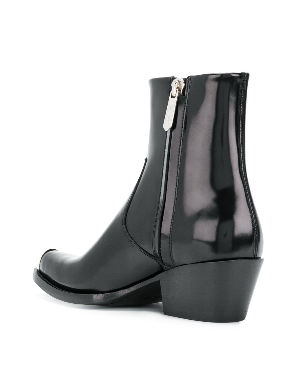 CALVIN KLEIN 205W39NYC Leather Steel Toe Cap Ankle Boots in Black | Lyst