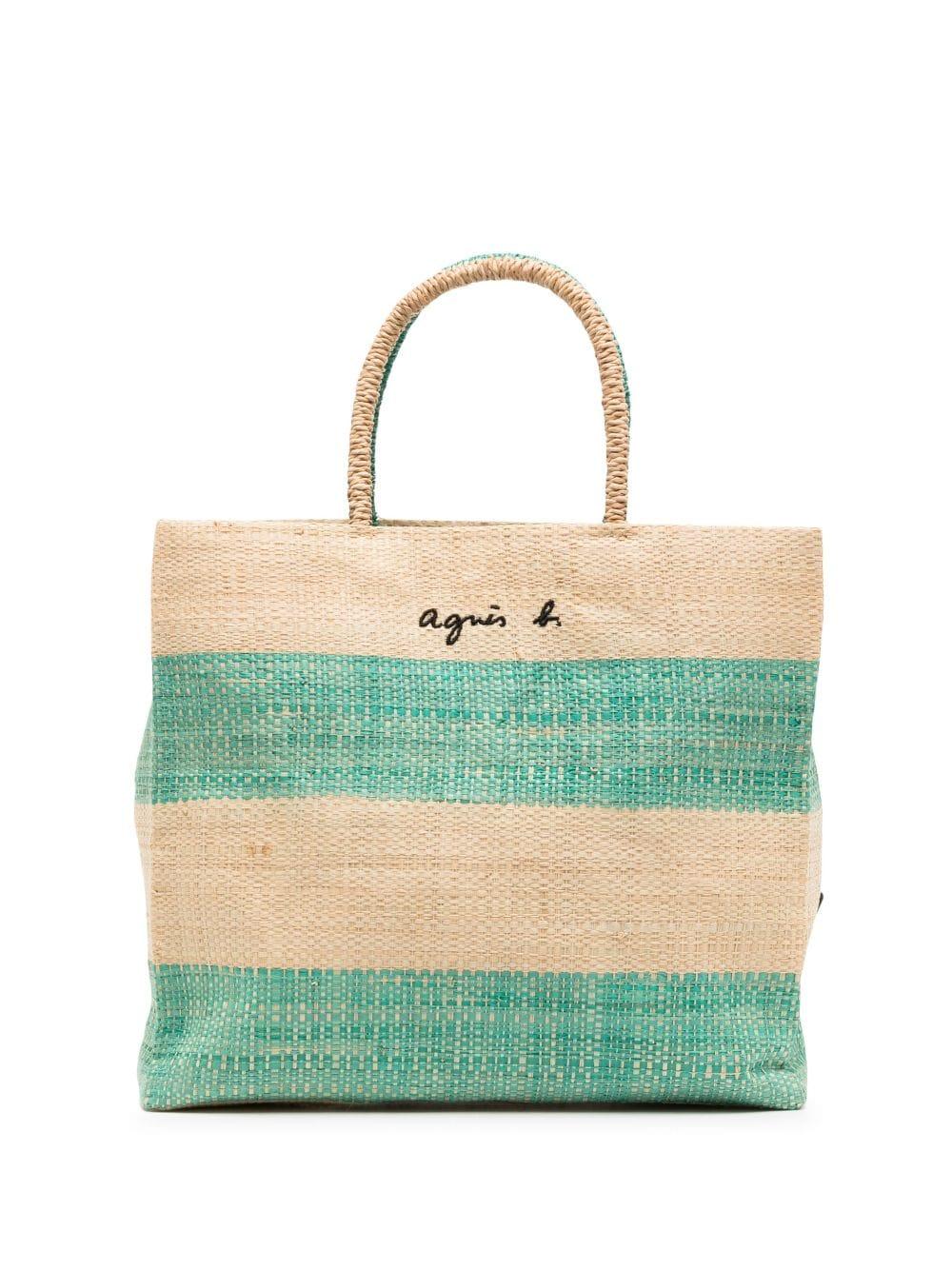 agnès b. Logo-embroidery Raffia Beach Bag in Blue | Lyst Canada
