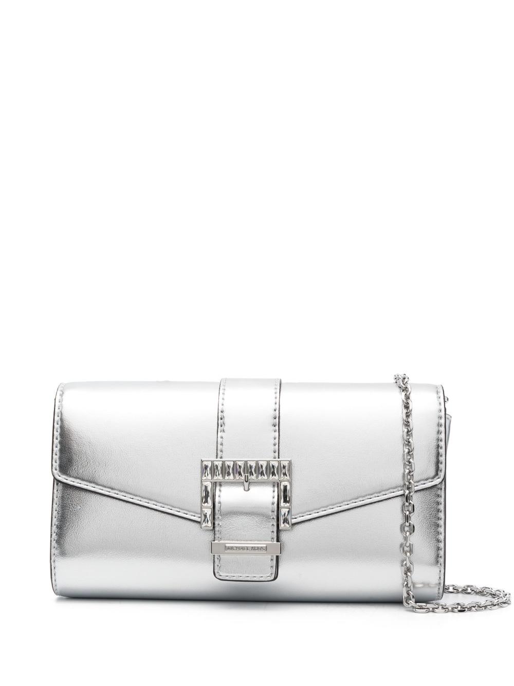 MICHAEL Michael Kors Buckle detail Metallic Clutch Bag in White Lyst