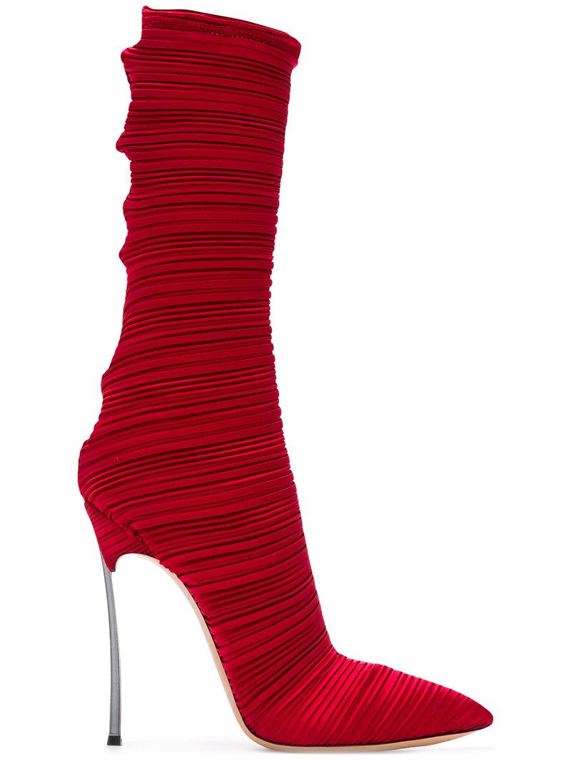 Casadei Silk Plissé Boots in Red - Lyst