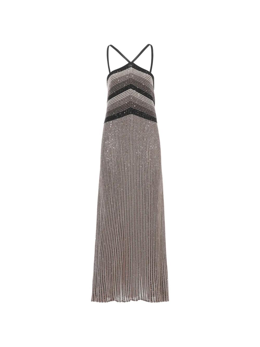 grey and white chevron dress D.exterior Sequin Maxi in Chevron stitch