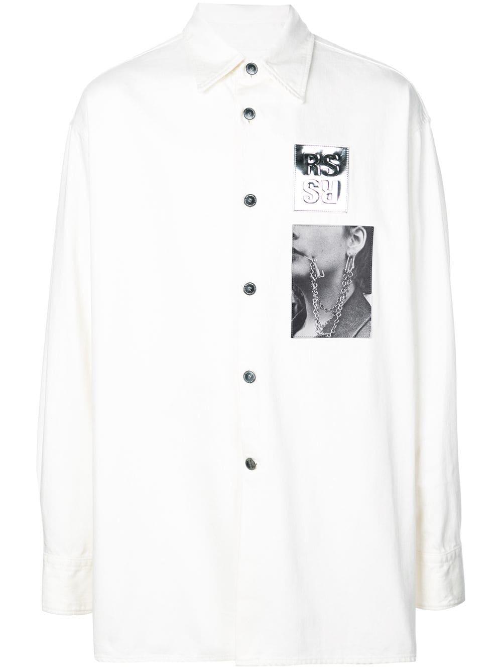 Simons Printed Patch Shirt in White Men | Lyst