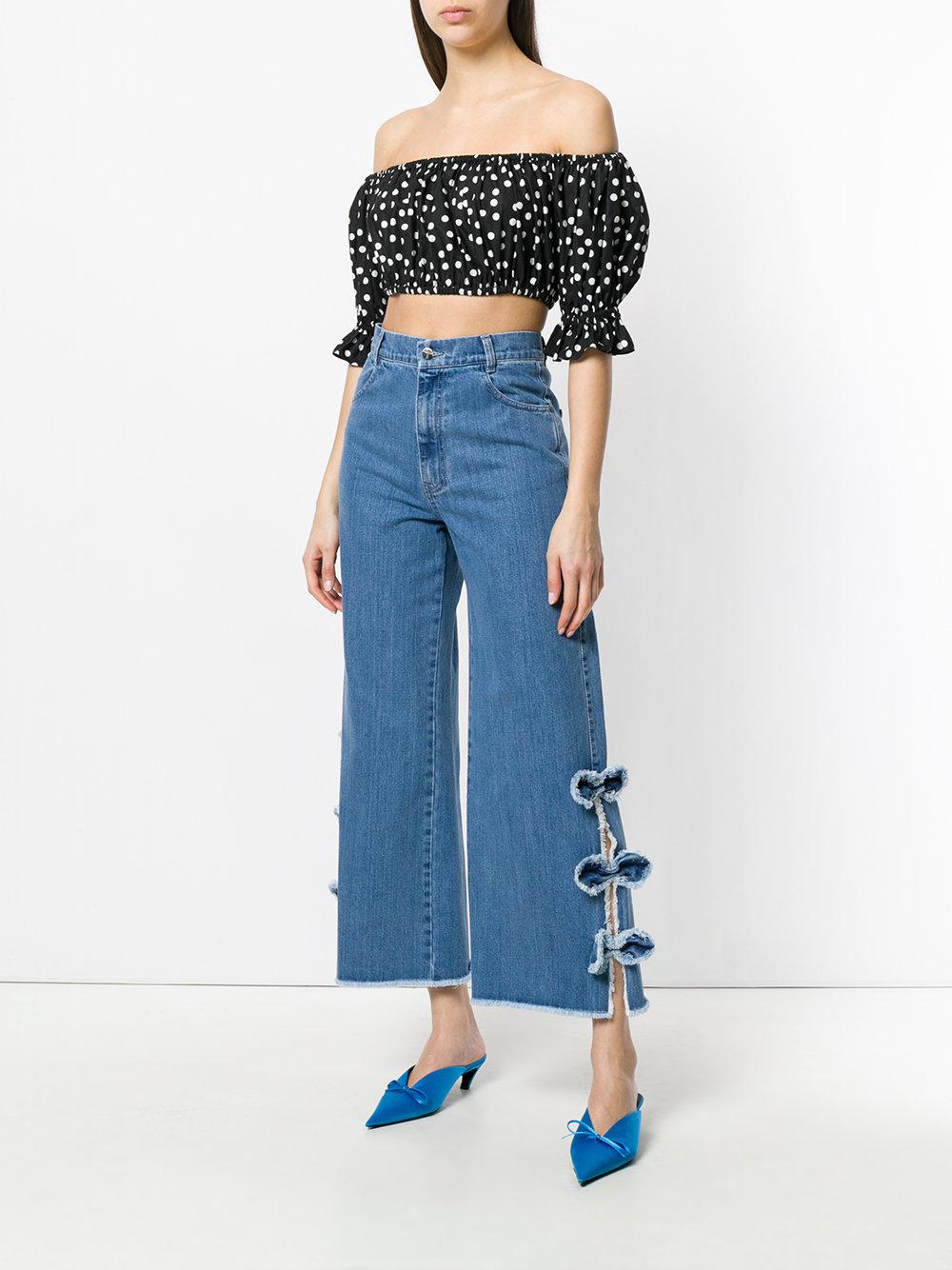 Vivetta Denim Bow Slit Wide Leg Jeans 