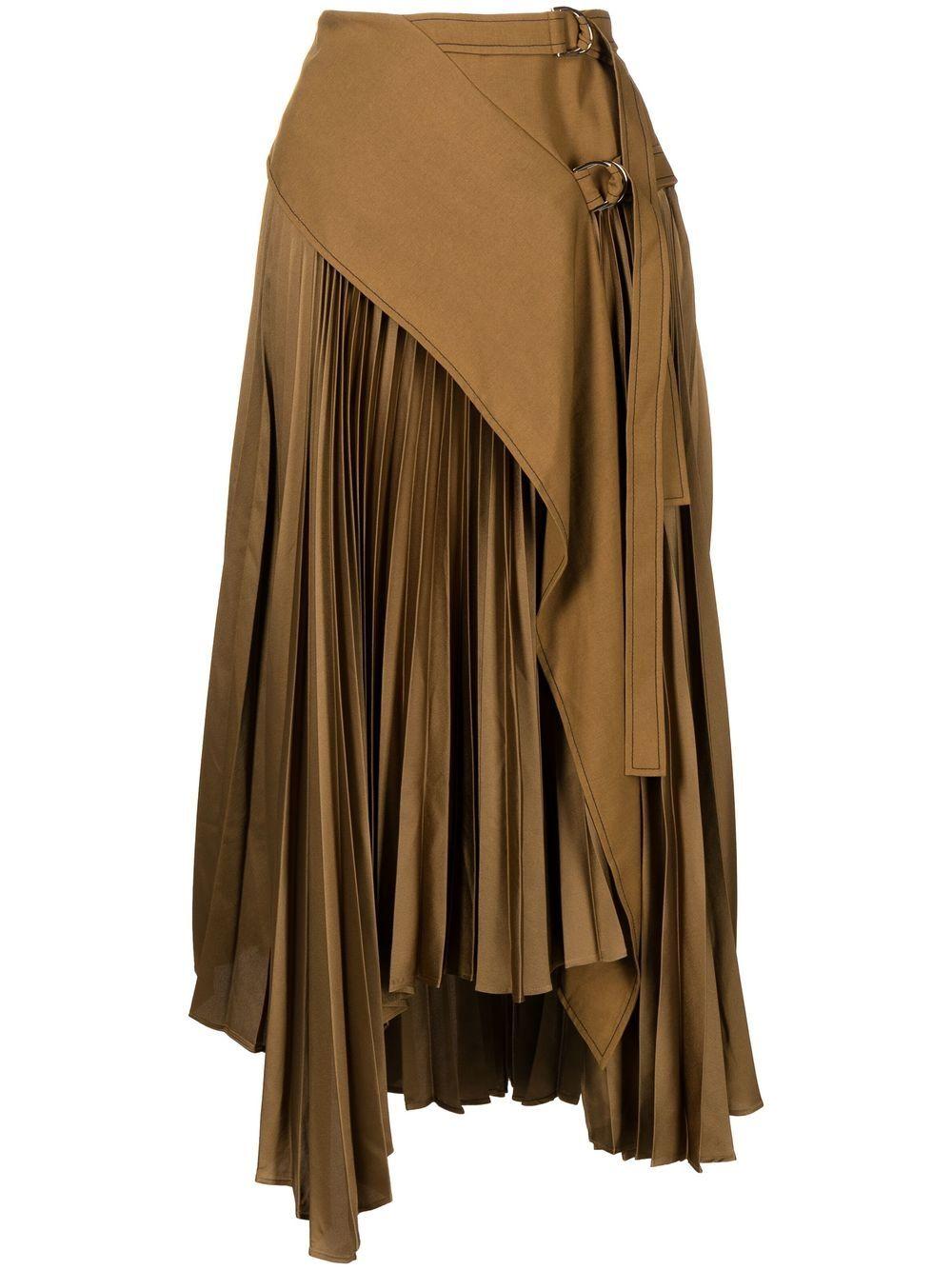 Acler Moston Asymmetric Pleated Skirt in Brown | Lyst