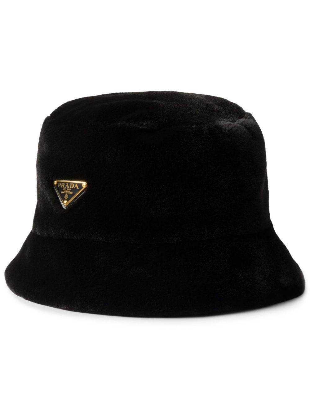 Prada レディース ブラック トライアングルロゴ バケットハット キャップ