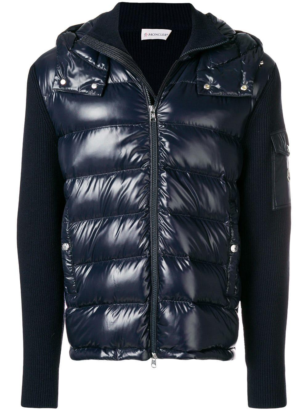 Moncler Ribbed Sleeve Padded Jacket in Blue for Men | Lyst