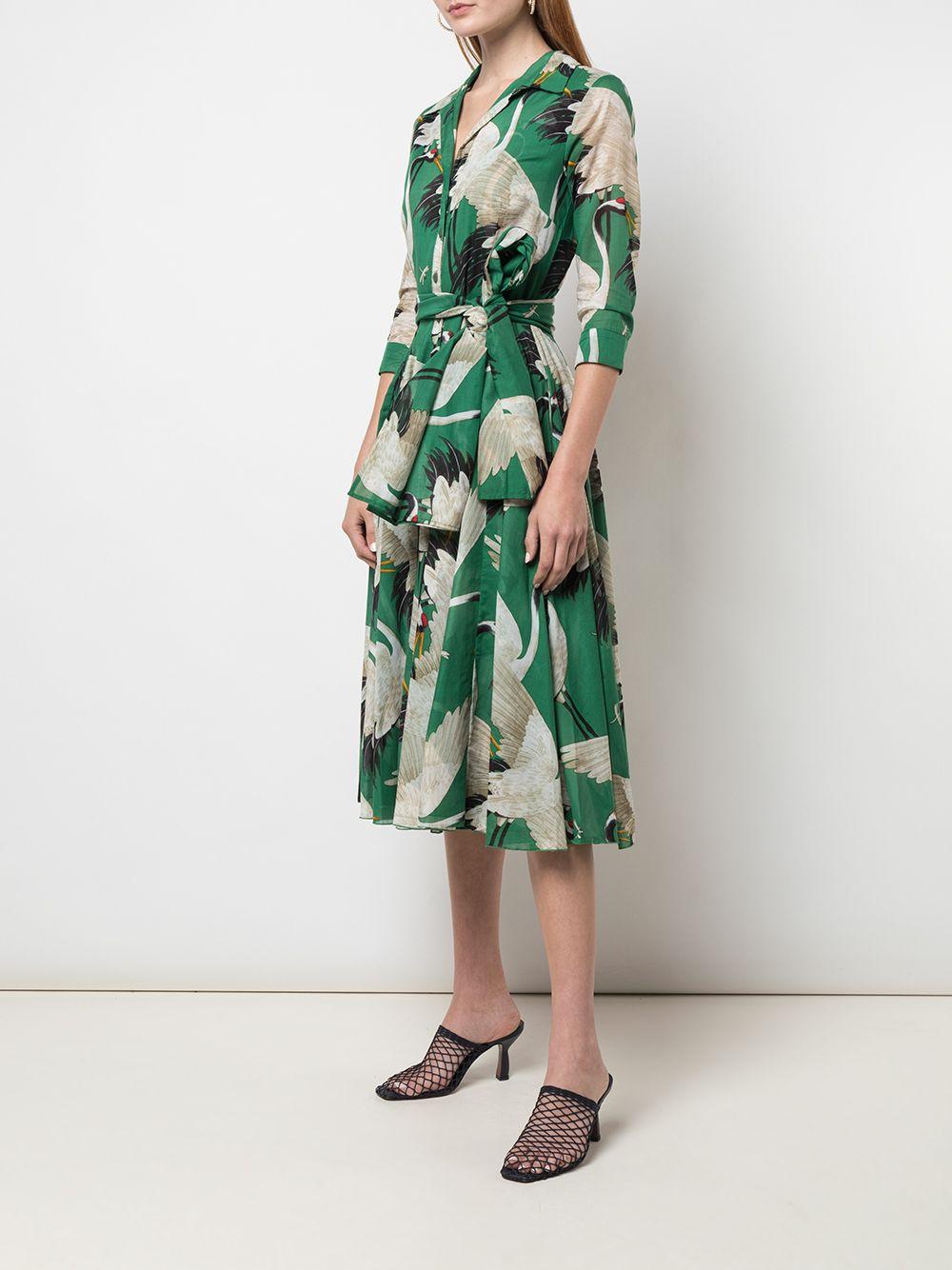 Samantha Sung Cotton Bird Print Shirt Dress in Green - Lyst