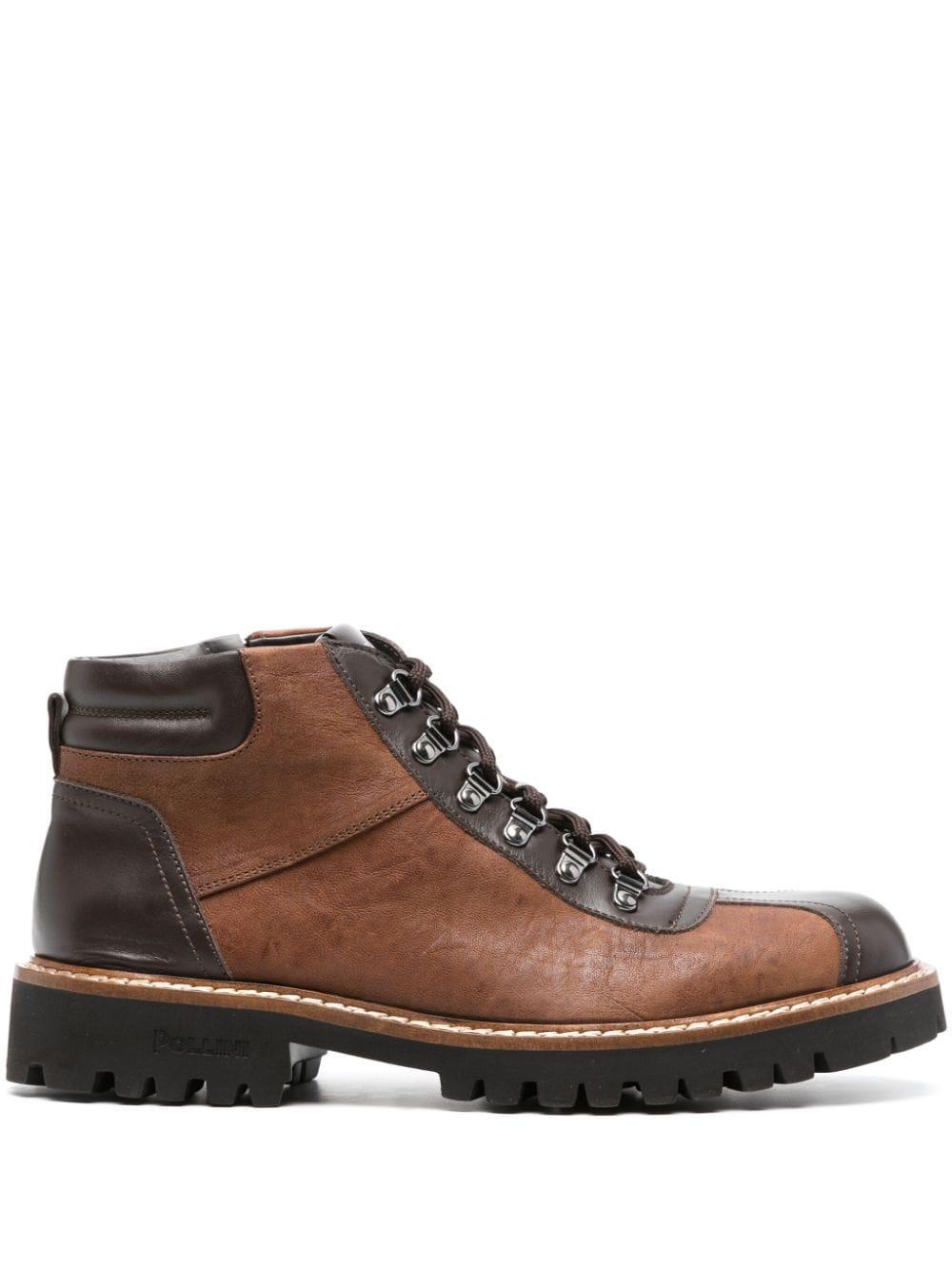 Pollini Glamping Leather Lace-up Boots in Brown for Men | Lyst UK