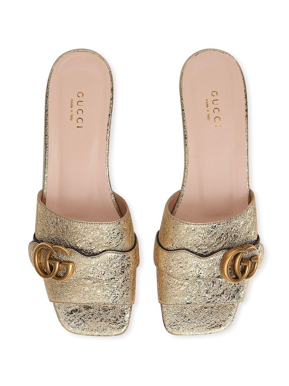 Gucci Leather GG Logo Slides in Gold (Metallic) Lyst