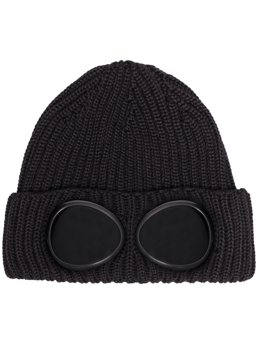 Wool goggle Detail Ribbed Knit Beanie 