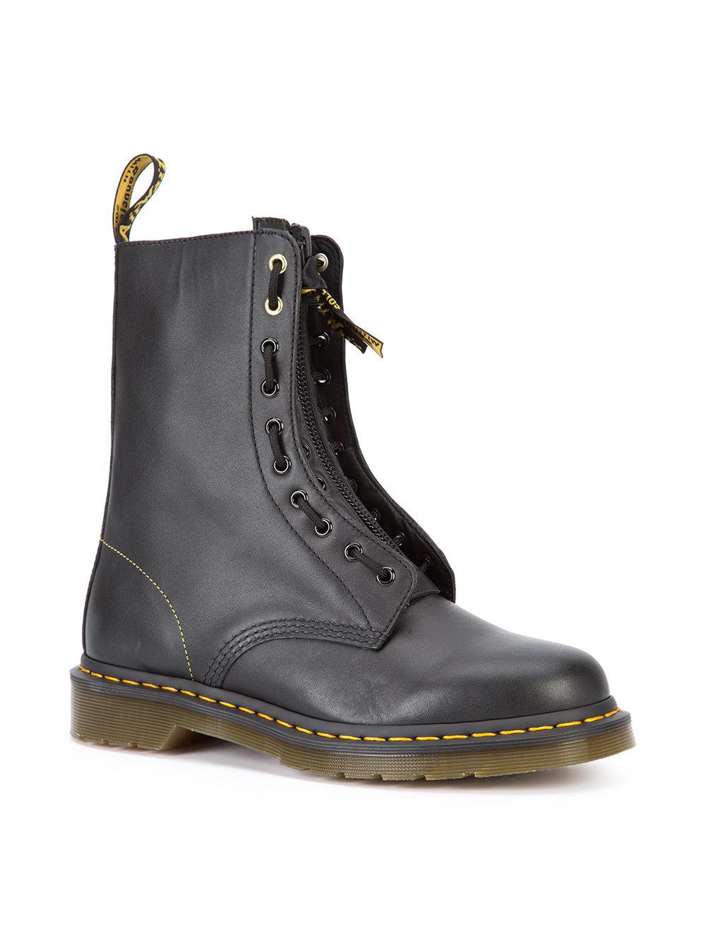 Yohji Yamamoto Leather Dr. Martens Front Zip Boots in Black for Men - Lyst