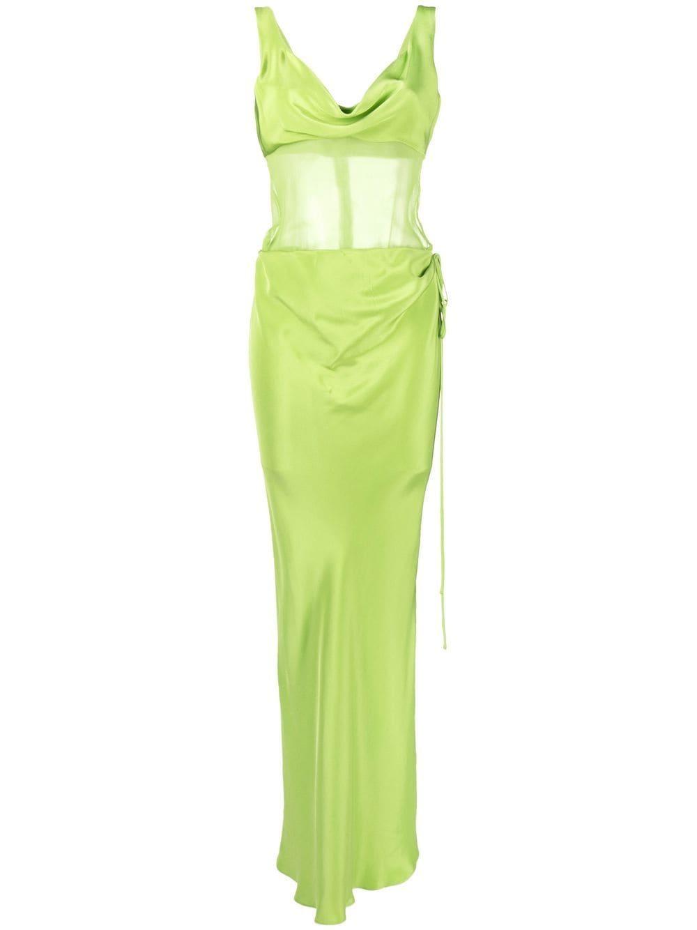 Christopher Esber Sheer-panel Silk Maxi Dress in Green | Lyst