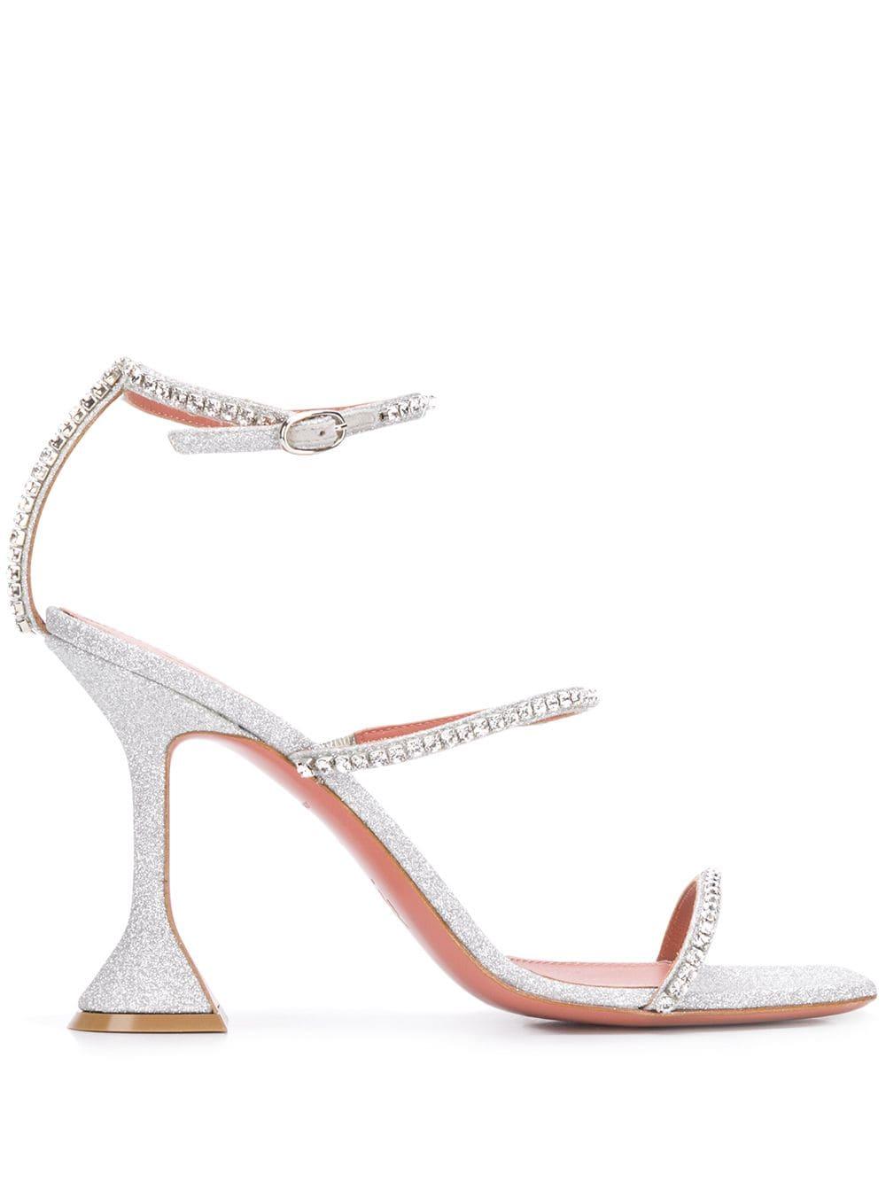 AMINA MUADDI Gilda Embellished Leather Sandals in Metallic