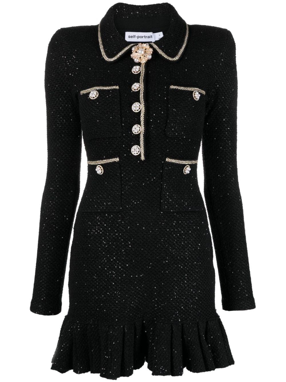 Self-Portrait Sequin-embellished Tweed Minidress in Black | Lyst