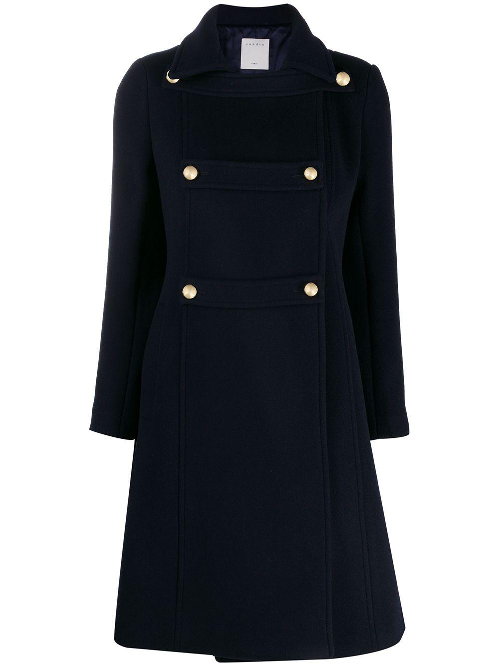 Sandro Wool Double-breasted Military Coat in Blue | Lyst Canada