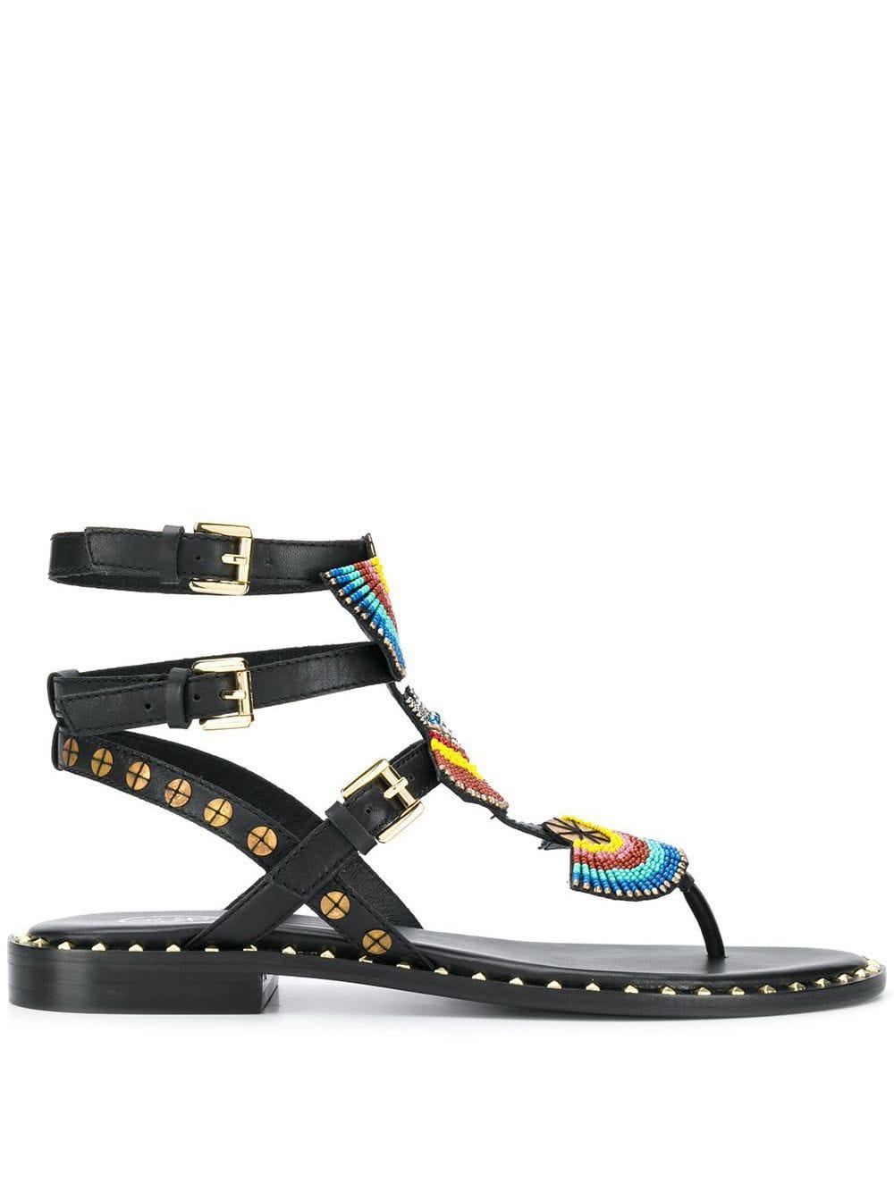 beaded flat sandals ankle strap