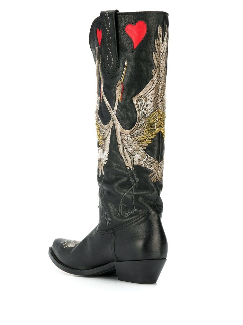 Golden Goose Embroidered Pointed Boots in Black | Lyst
