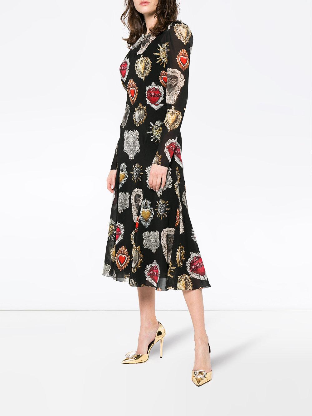 Dolce & Gabbana Black Heart Print Midi Dress | Lyst