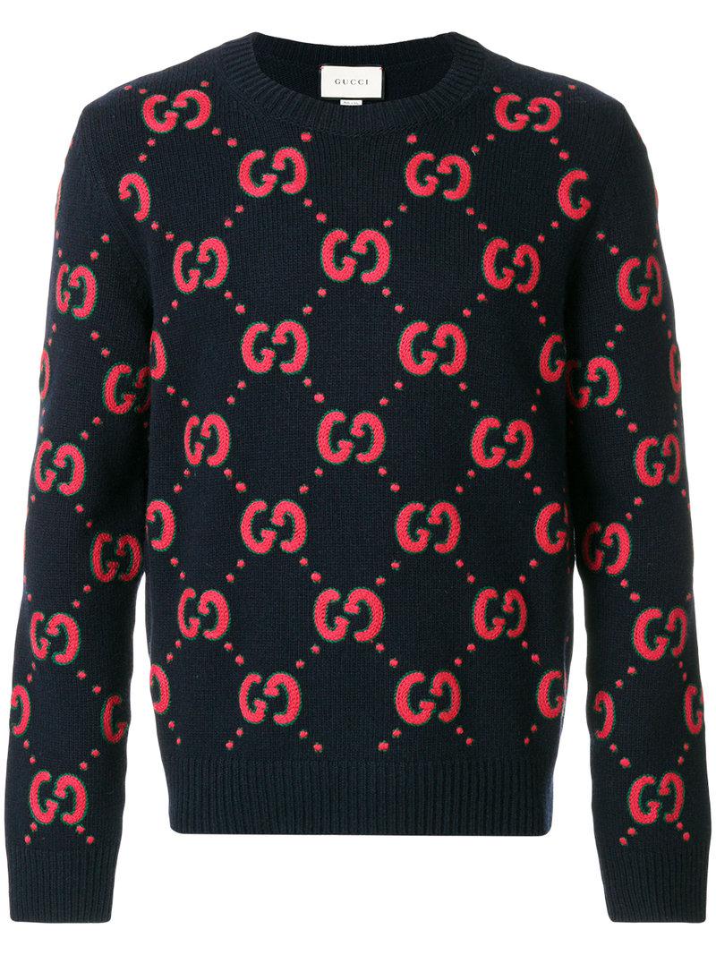 Gucci Wool Gg Knitted Sweater in Black for Men - Lyst