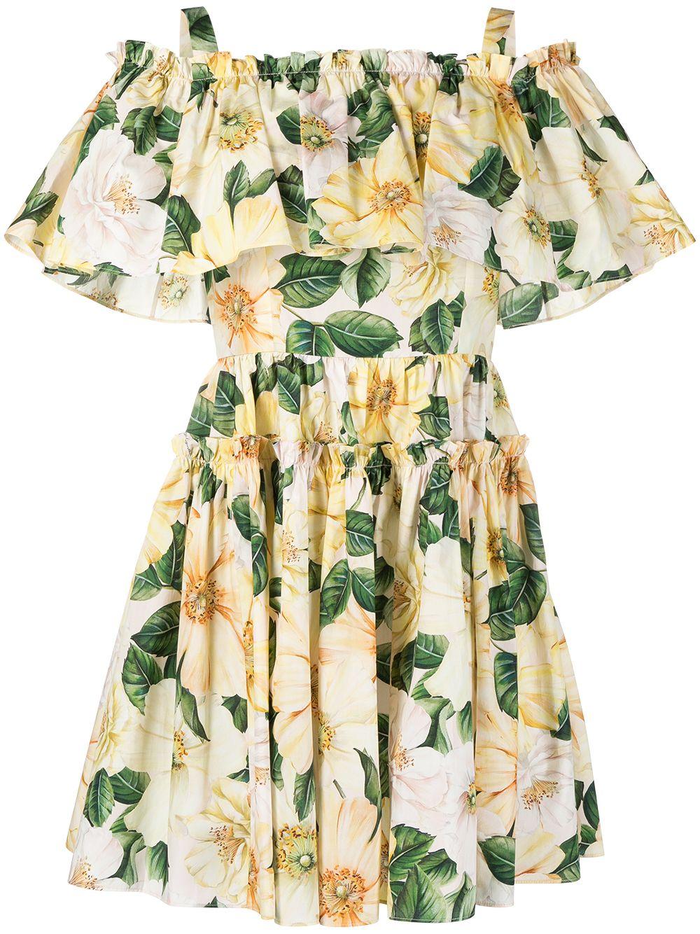 Dolce \u0026 Gabbana Baumwolle Kleid mit Blumen-Print in Gelb | Lyst AT