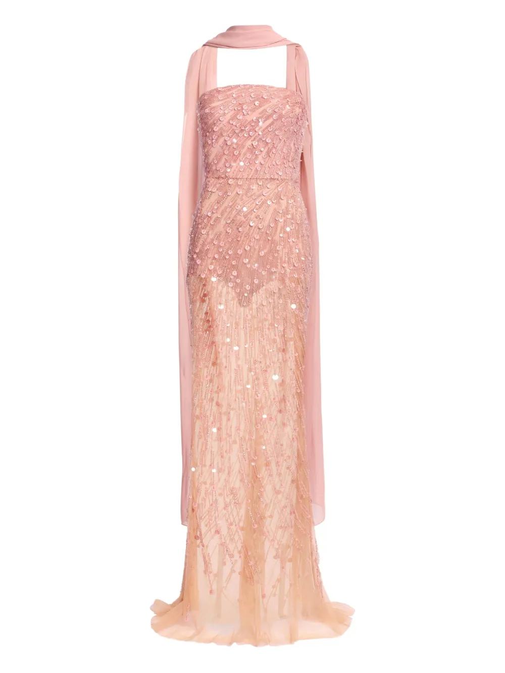 elie saab bead embroidered long dress Bead-Embroidered Strapless Maxi in Pink Birthday party small gift Women's US Size:12 DTM_removesaleschannel3