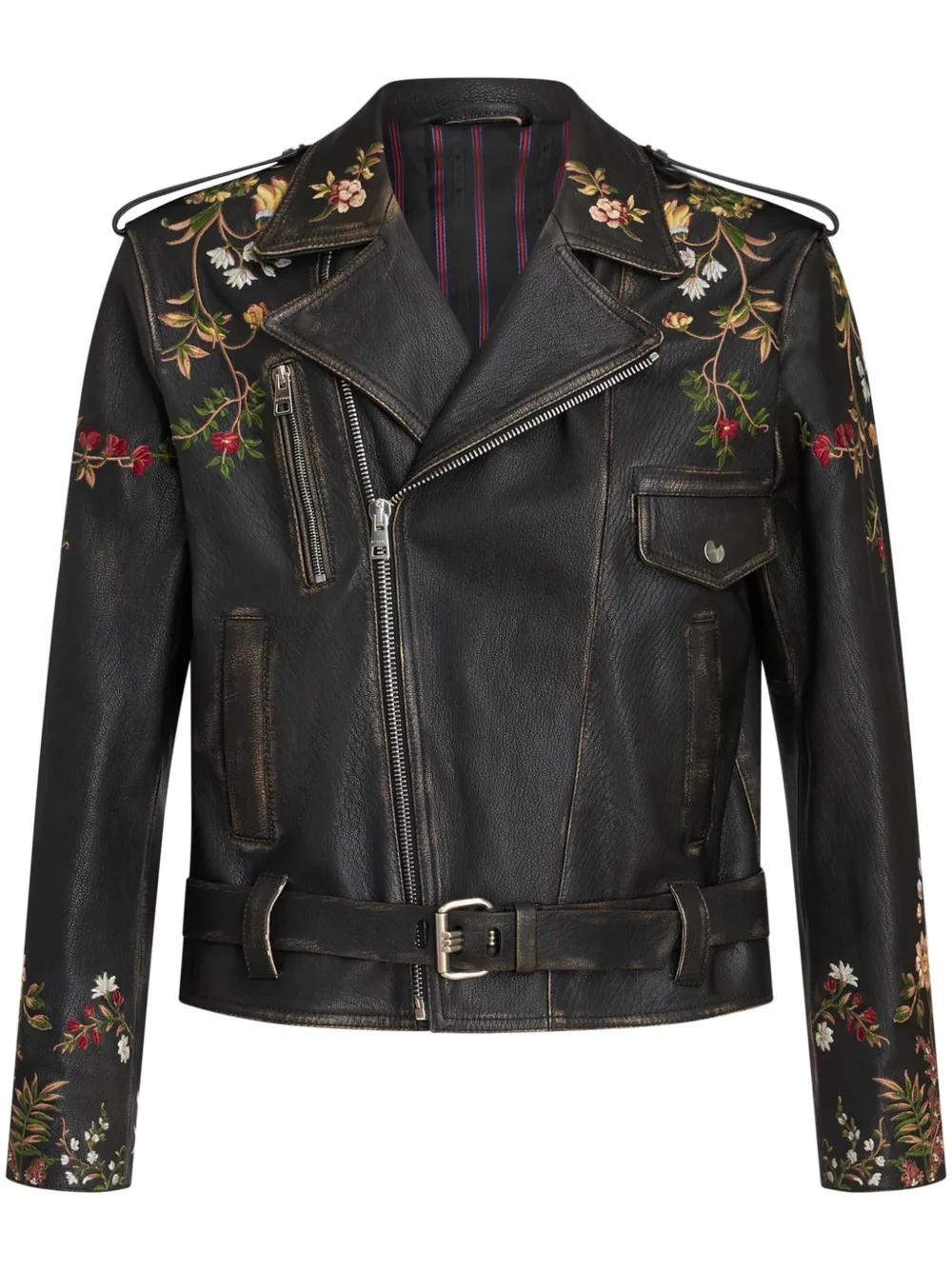 【送料&関税込】Etro Black Cropped Jacket With Embroidery An ETRO Embroidered Leather Jacket | Black | FARFETCH