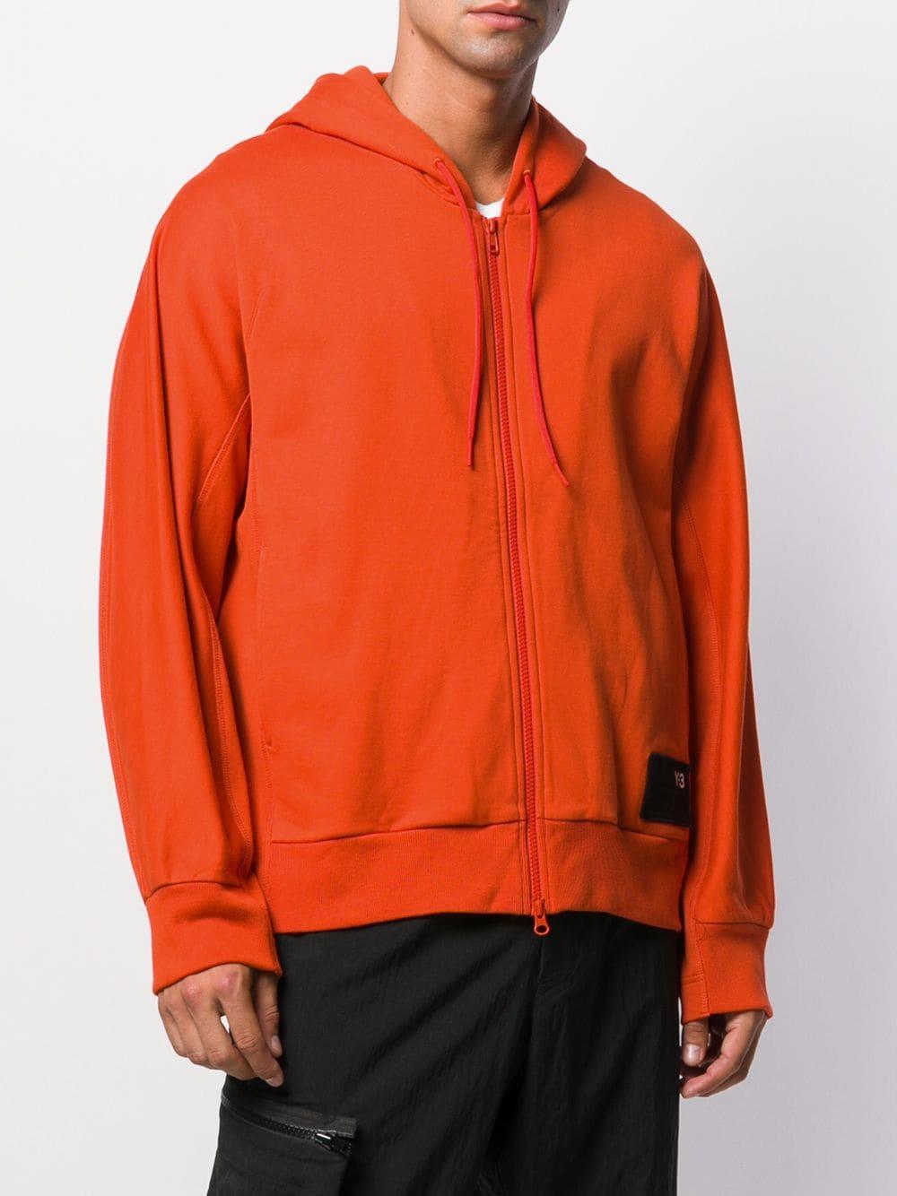 Y-3 Cotton Logo Patch Zip Hoodie in Orange for Men - Lyst