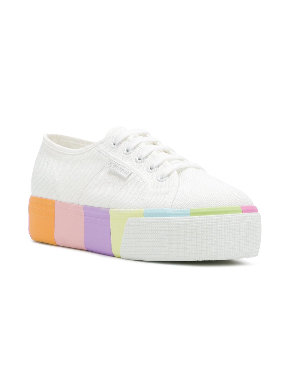 Superga Cotton Rainbow Platform Sole Sneakers in White | Lyst