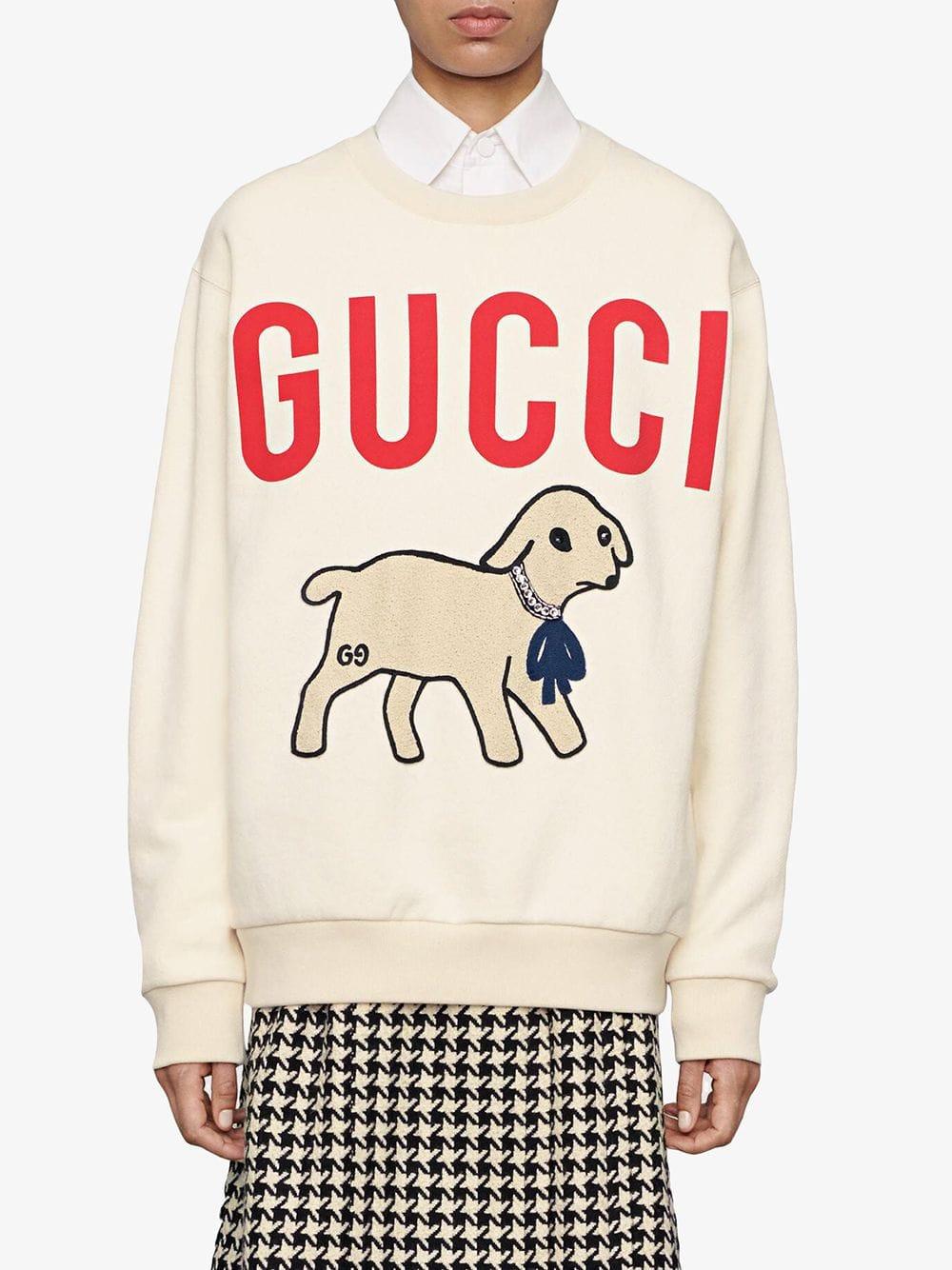 Gucci Lamb Patch Oversized Sweatshirt in White | Lyst
