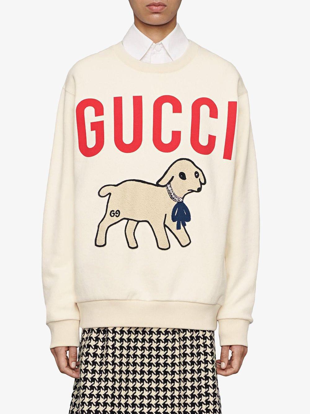 GUCCI グッチ♡ロゴ ラムパッチ オーバーサイズ スウェット　トレーナー　羊 Gucci Lamb Patch Oversized Sweatshirt in White | Lyst Canada