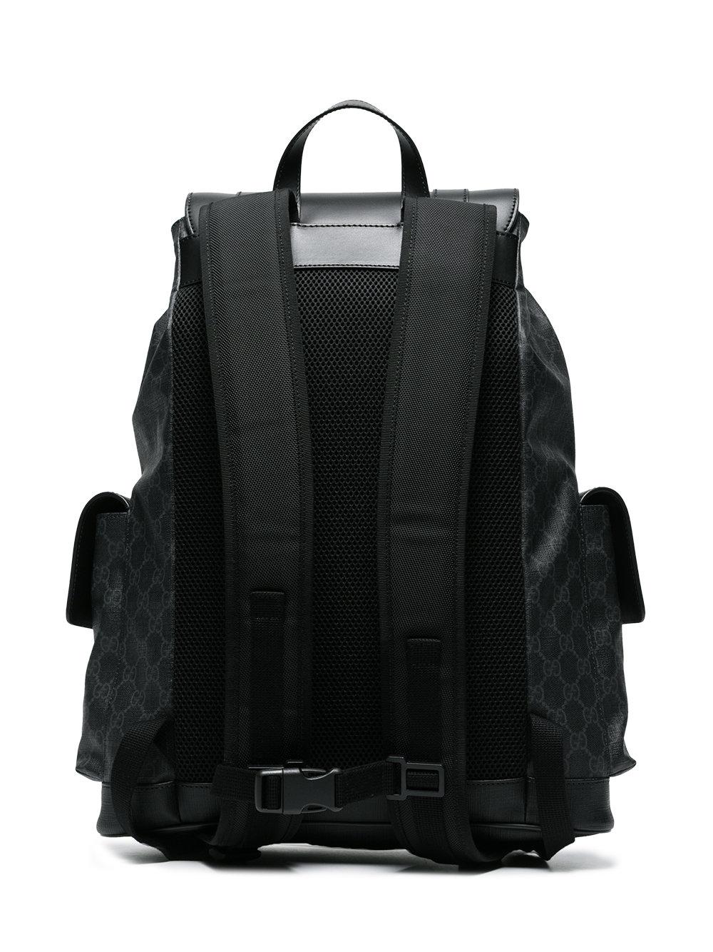 Gucci Leather Stripe GG Supreme Backpack in Black for Men - Lyst