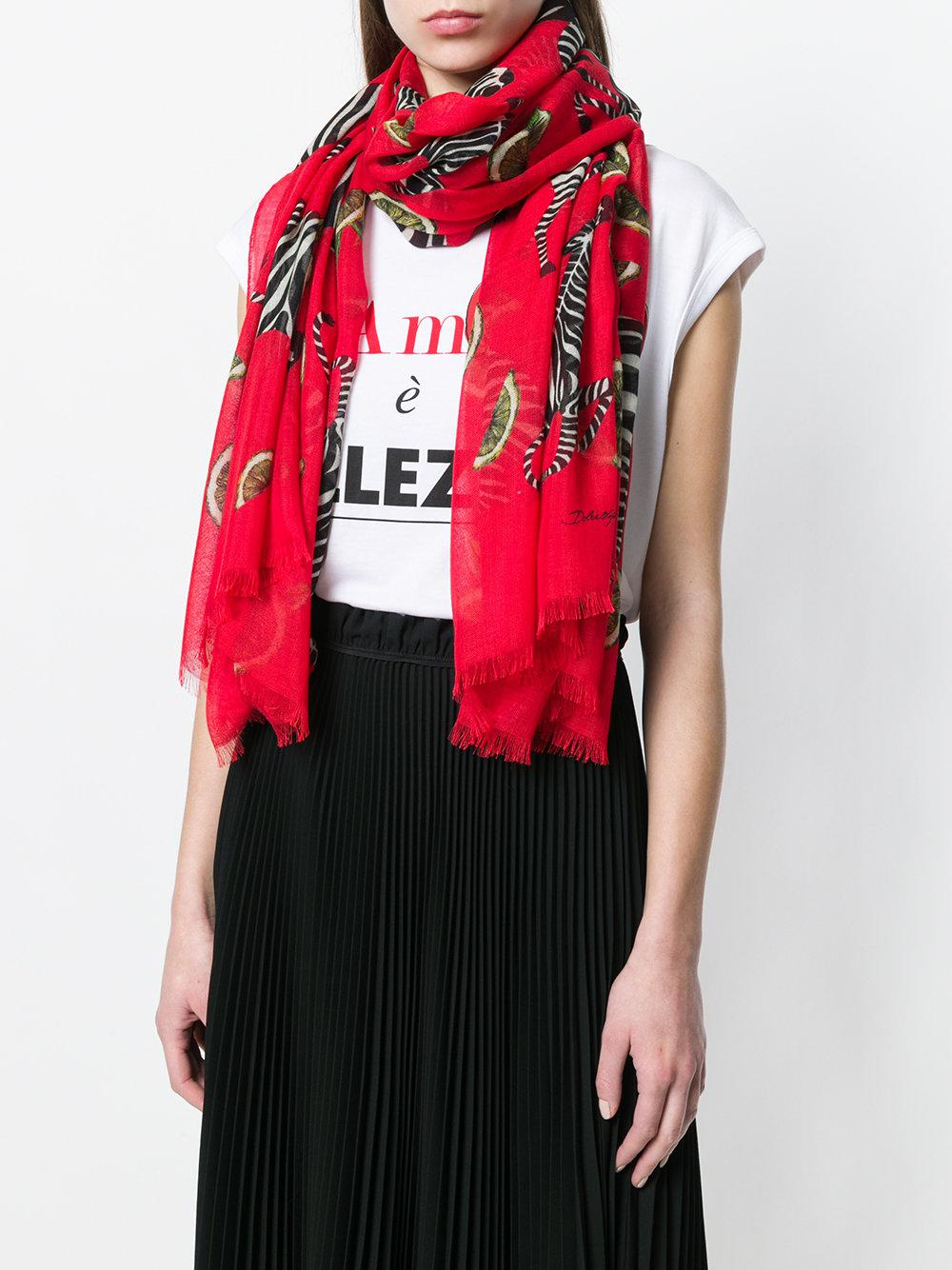 Dolce & Gabbana Zebra Print Scarf in Red - Lyst