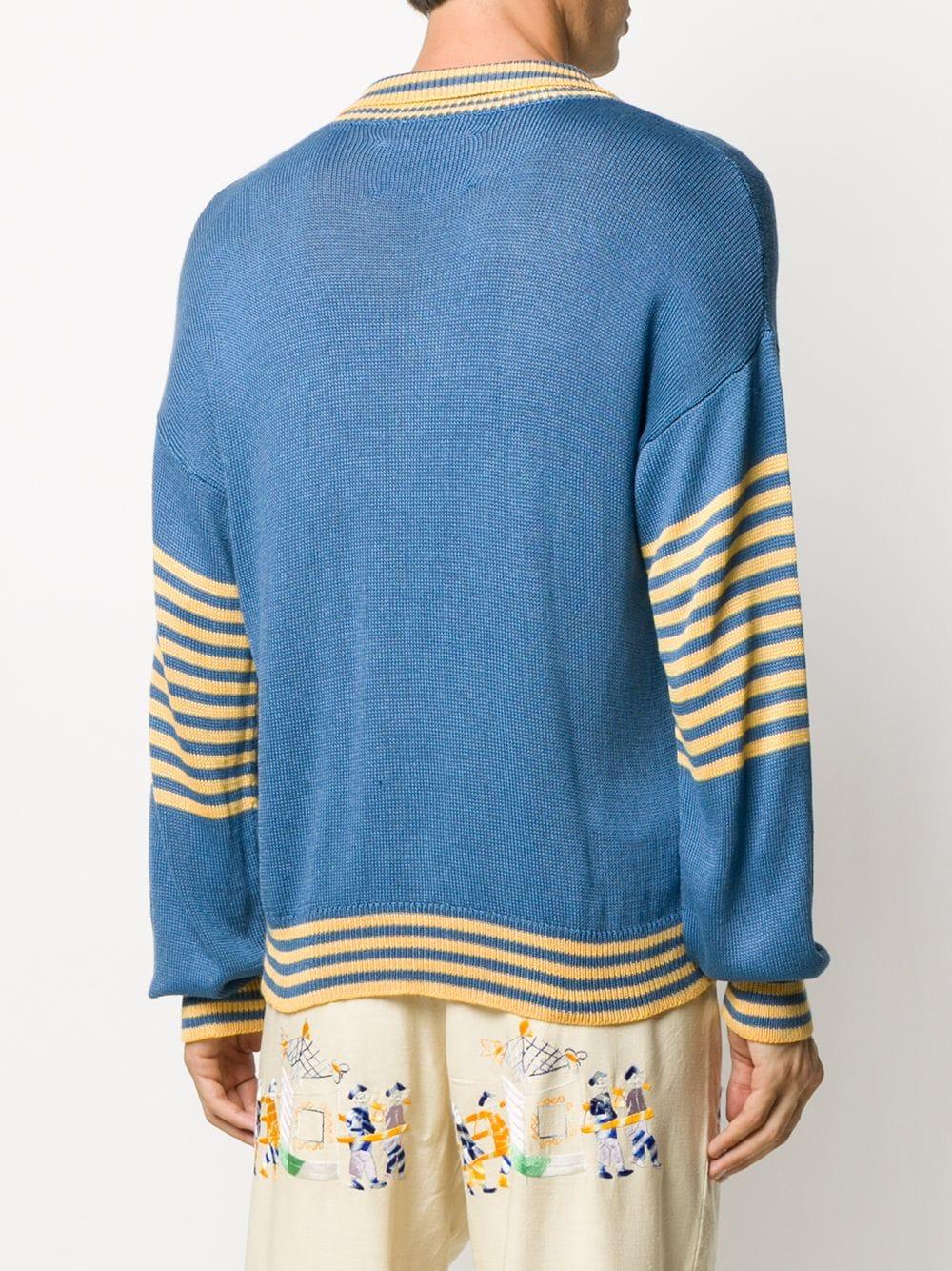 Bode Stripe-jacquard Polo Sweater in Blue for Men | Lyst
