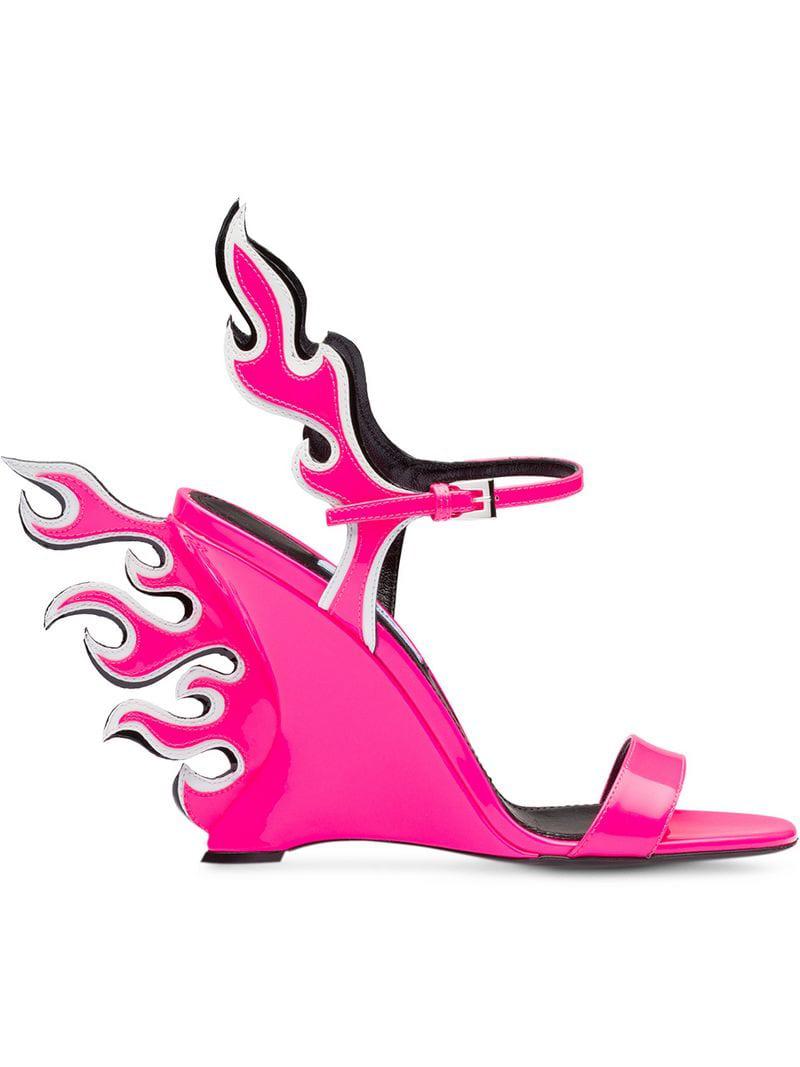 Prada Flame Wedge Sandals in Pink | Lyst UK