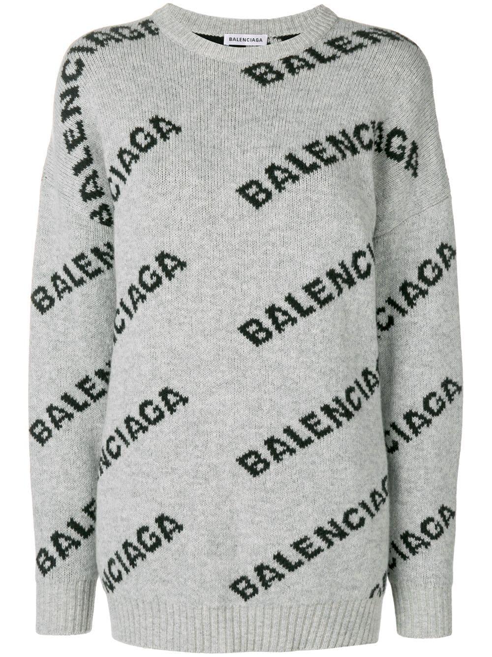 Balenciaga Wool Oversized Logo Knitted Jumper in Grey (Grey) | Lyst Canada