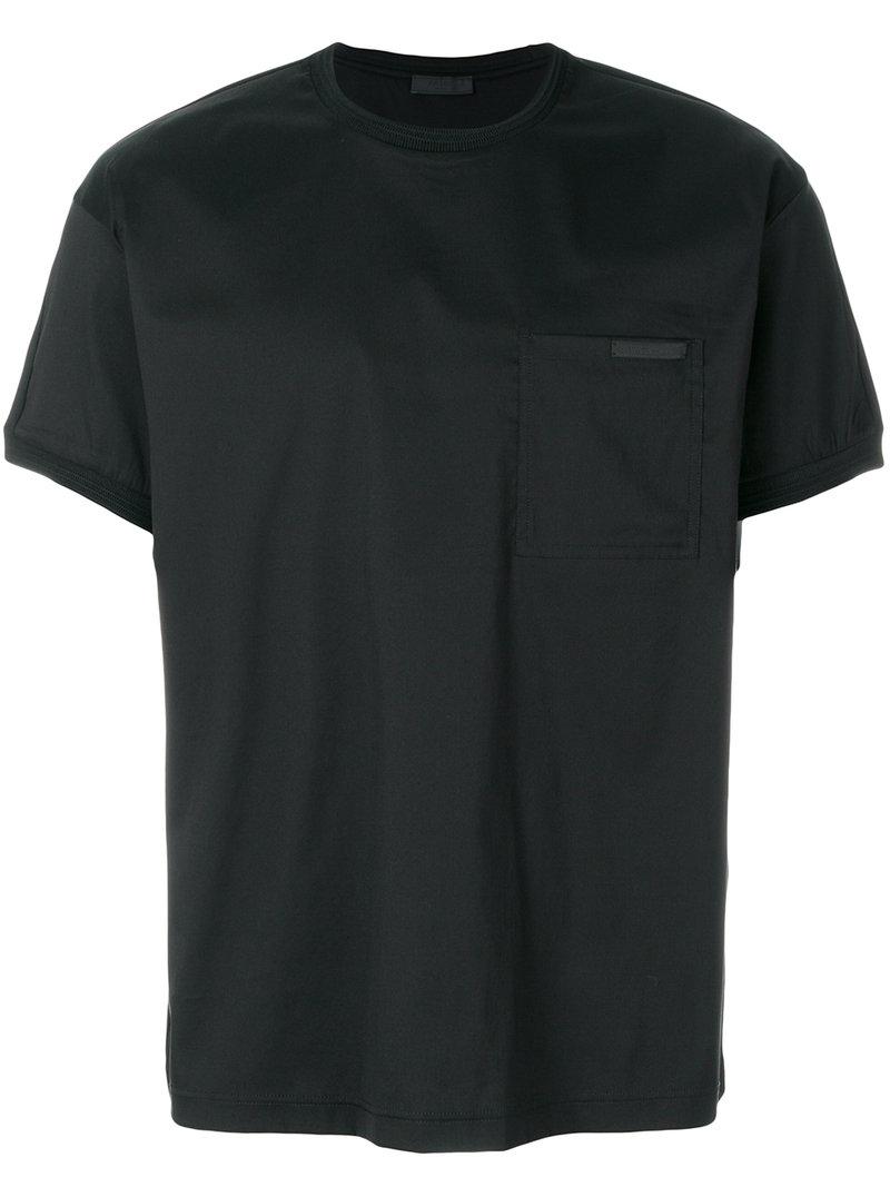 Prada Wool Chest Pocket T-shirt in Black for Men - Lyst