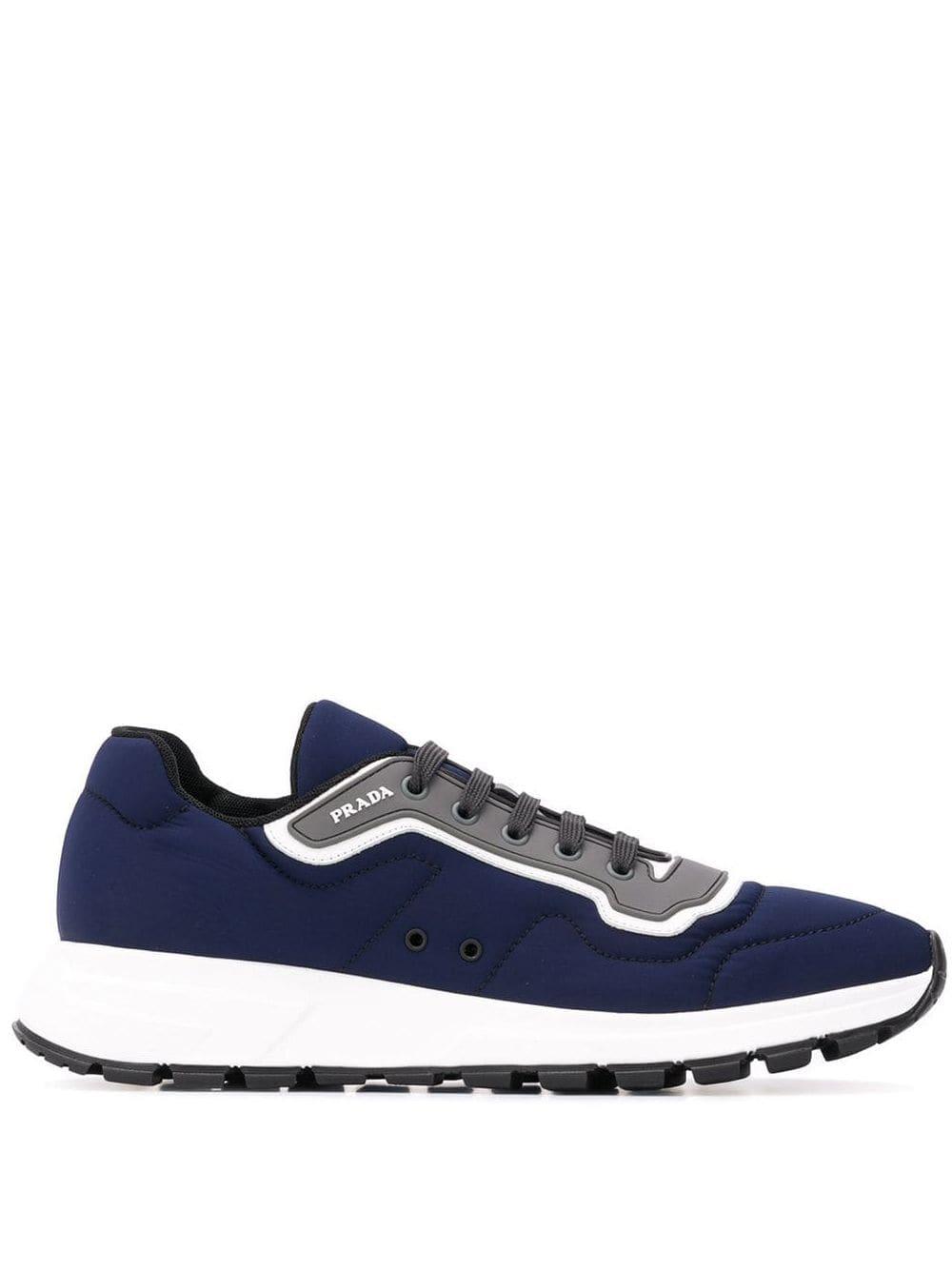 Prada Leather Low Top Logo Sneakers in Blue for Men - Lyst