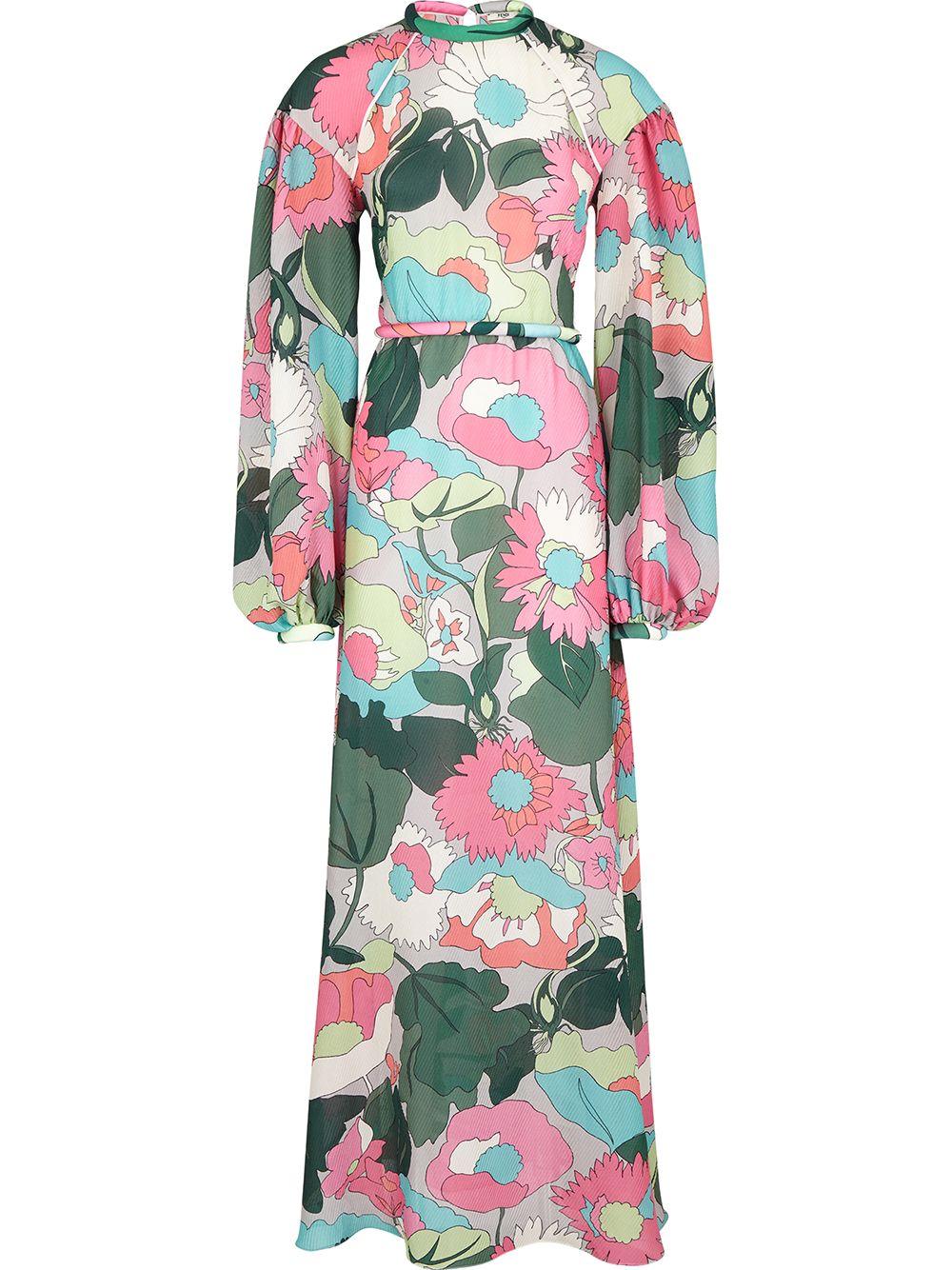 Fendi Floral print Ribbed Dress in Green Lyst