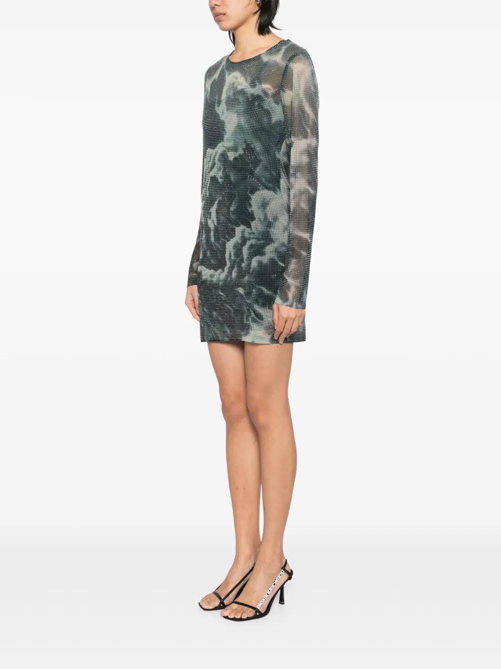 Alexander Wang Crystal-Hotfix Cloud-Print Mini Dress in Green | Lyst