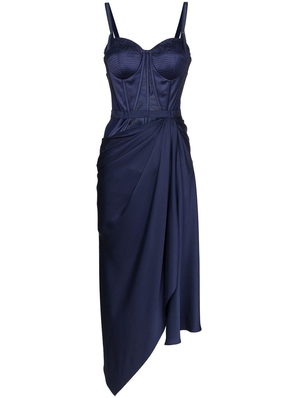 McQueen Draped Silk Corset Dress in Blue | Lyst