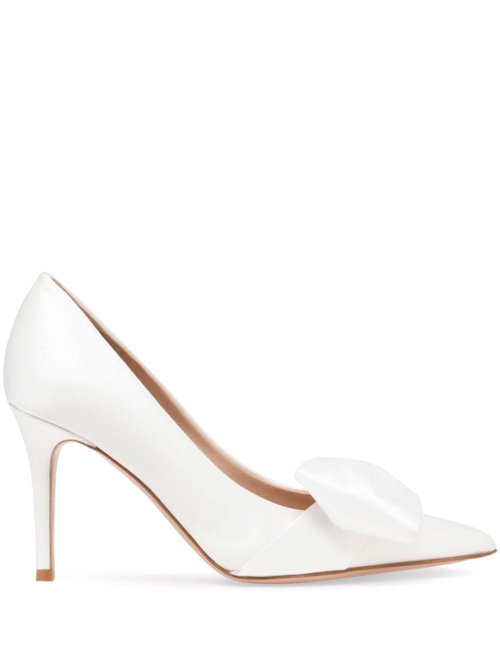 Gianvito Rossi Satin Bow Leather Pumps in White Lyst
