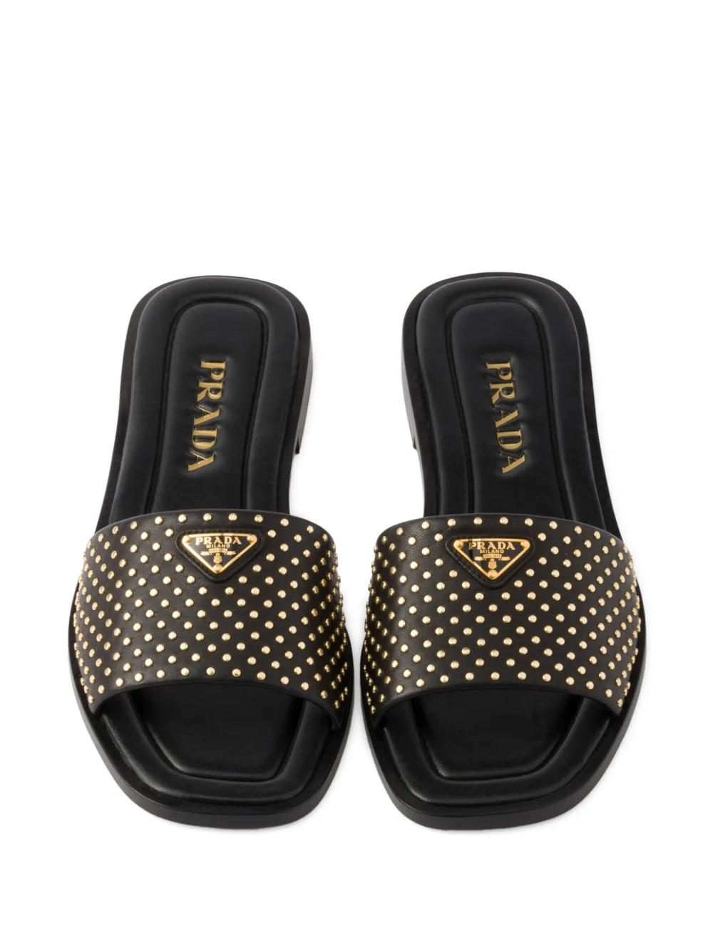 Prada Stud-Embellished Leather Sandals in Black Lyst