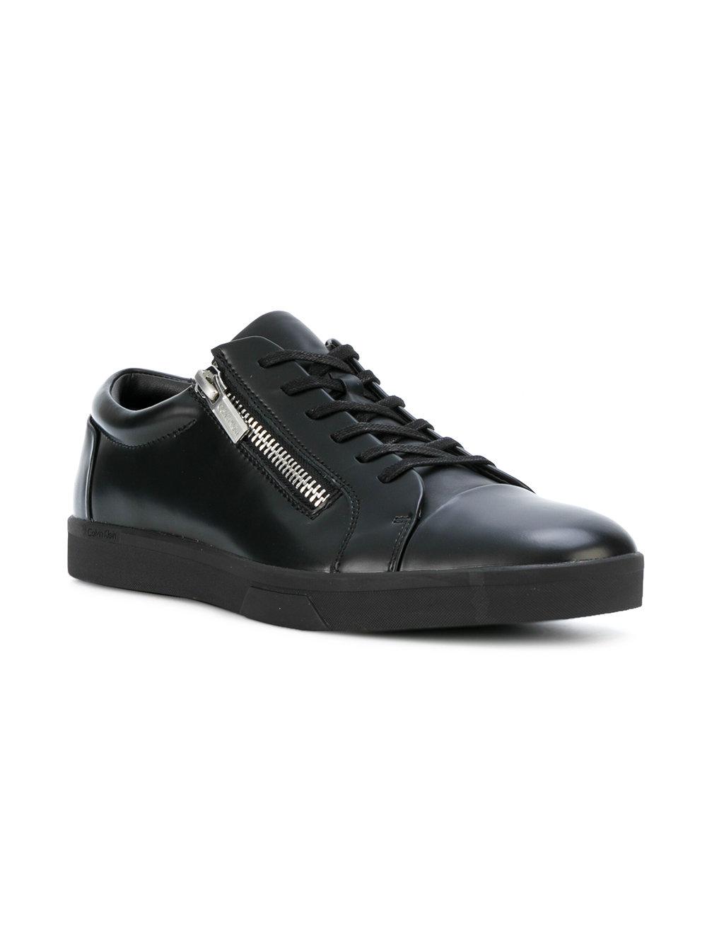 Calvin Klein Leather Zip Detail Low-top Sneakers in Black for Men | Lyst