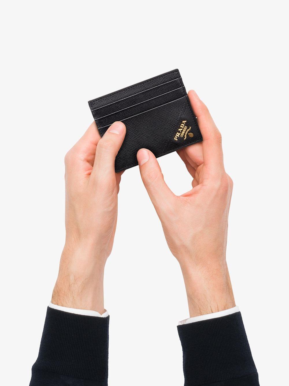 Prada Leather Saffiano Card Holder in Black for Men Lyst