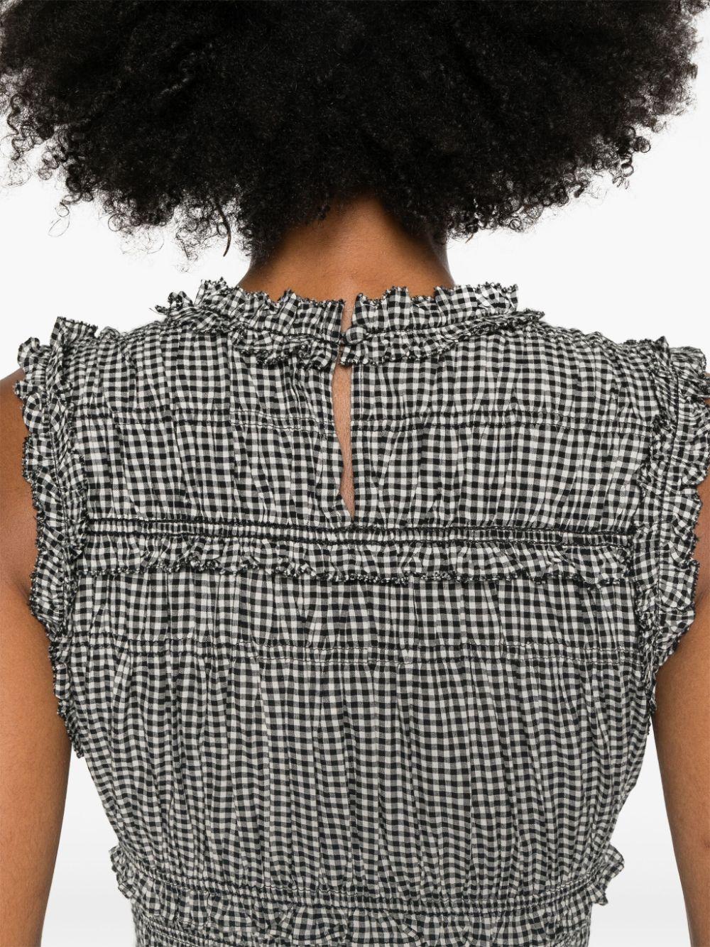 den mallory shirred gingham organic cotton midi dress DEn Mallory Gingham Check Dress - Black