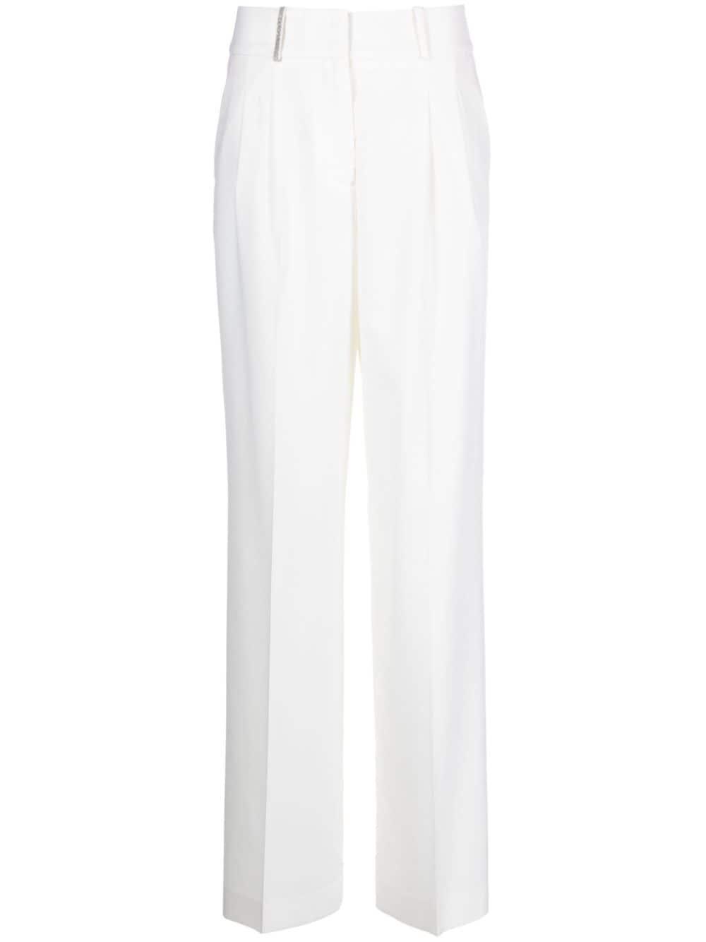 Peserico Crystal-embellished Wide-leg Trousers in White
